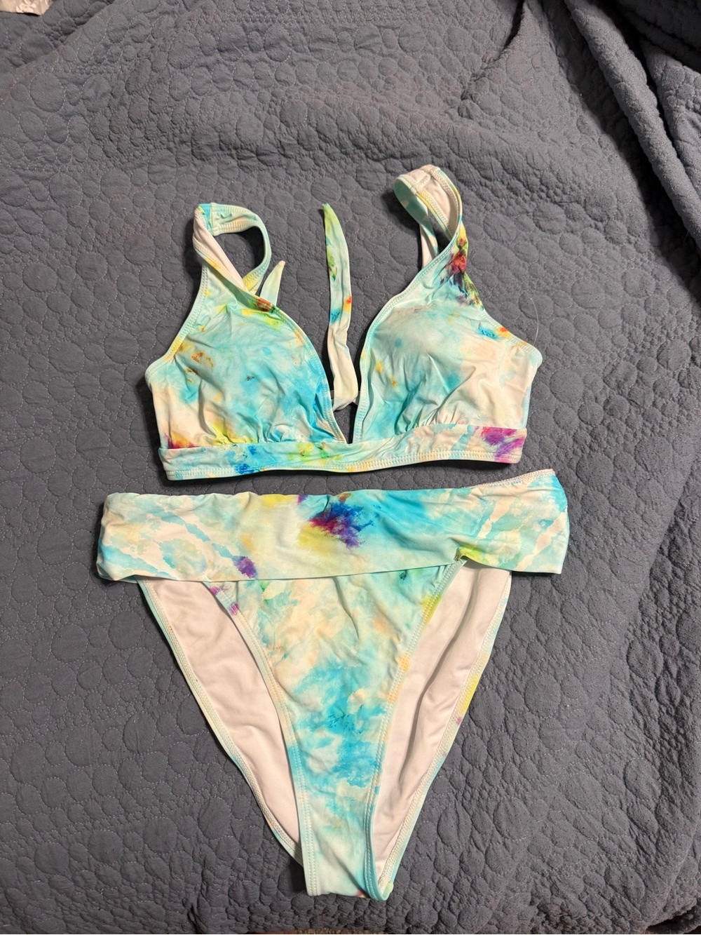 Tie-Dye V-Neck Bikini Set - Blue Multi